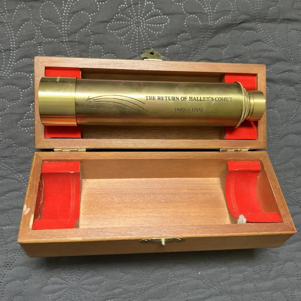 Halley's Comet 1985-1986 Brass Telescope 30x40mm Japan with Wooden Box Vintage